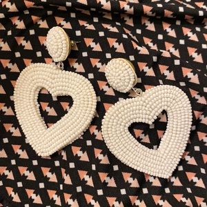 White beaded heart earring